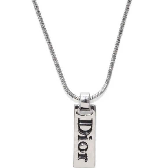Christian Dior silver plated logo plate necklace w/box - Picture 1 of 7